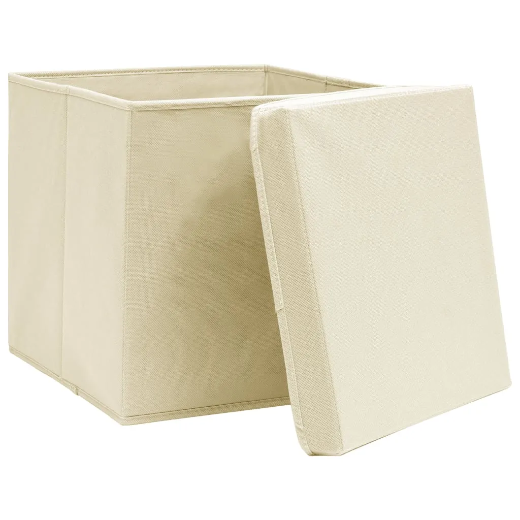 Storage Boxes with Covers 10 pcs 28x28x28 cm Cream