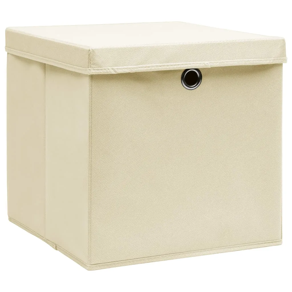 Storage Boxes with Covers 10 pcs 28x28x28 cm Cream