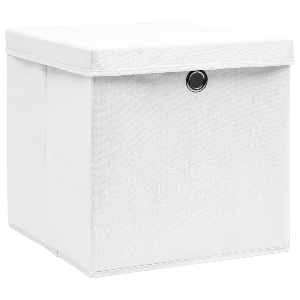 Storage Boxes with Covers 10 pcs 28x28x28 cm White