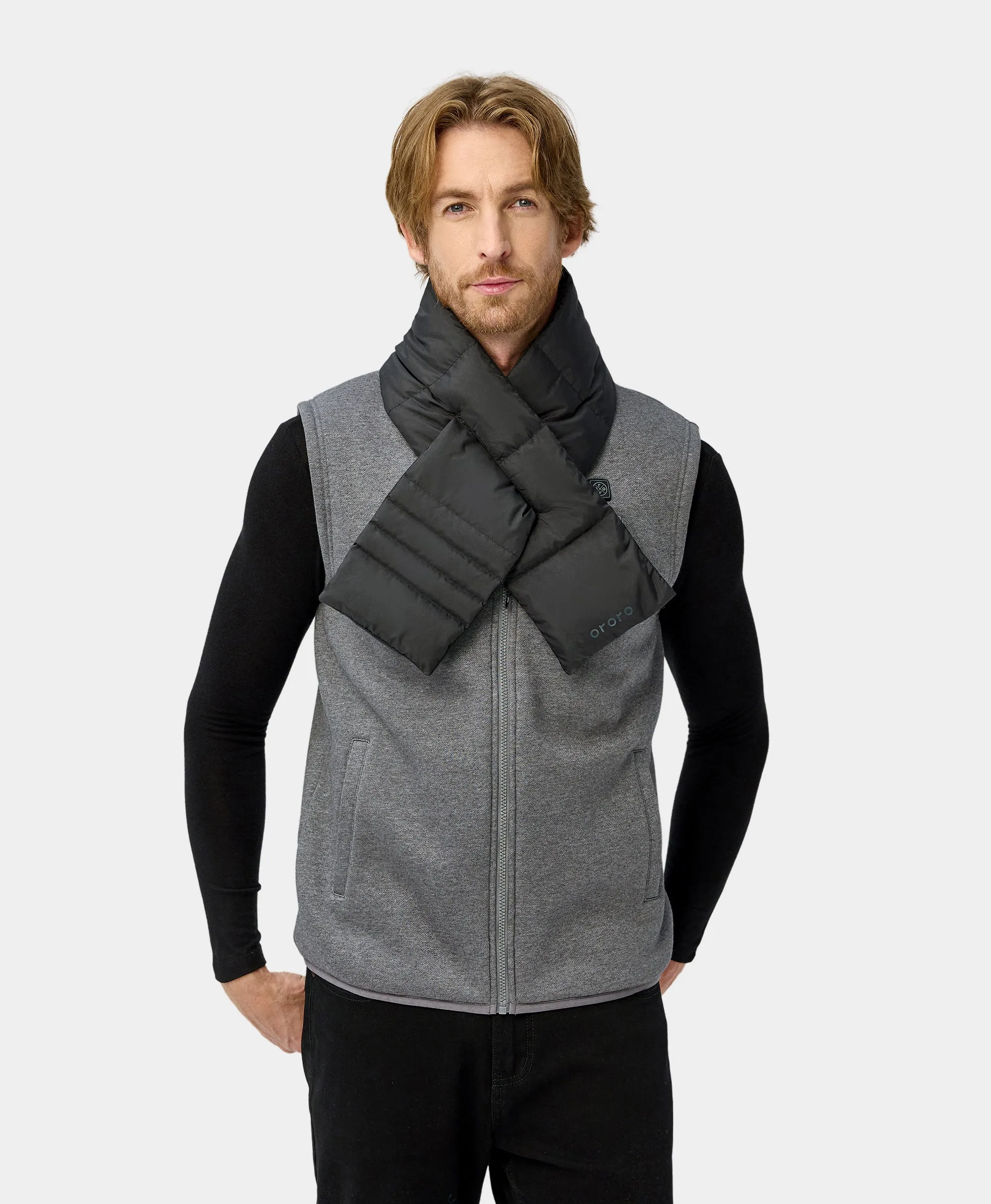 Unisex Heated Puffer Down Scarf - Black / Light Grey