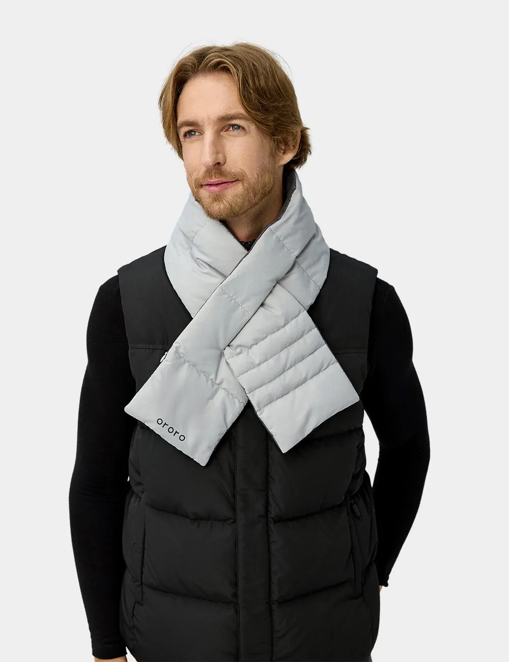 Unisex Heated Puffer Down Scarf - Black / Light Grey