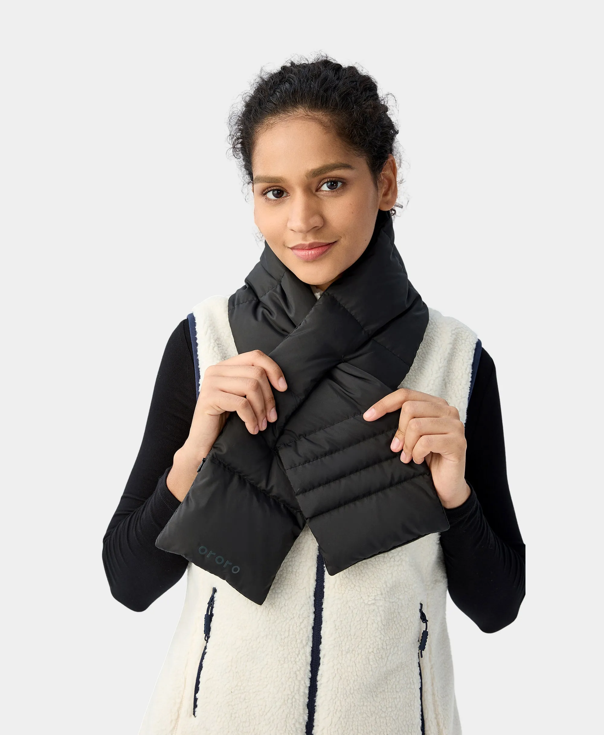 Unisex Heated Puffer Down Scarf - Black / Light Grey