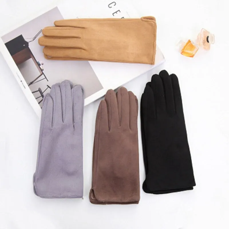 Winter Warmer Elegant Pearl Velvet Touch Screen Full Finger Gloves