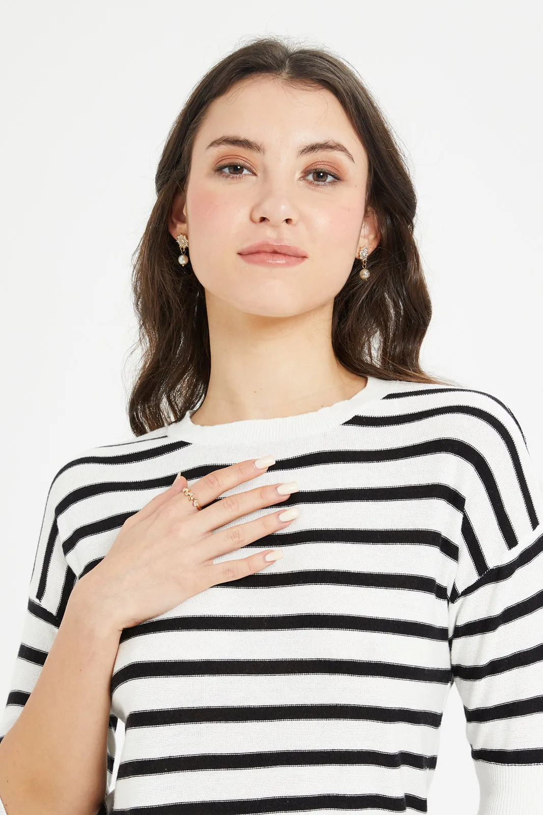 Women Black And White Striped Pullover