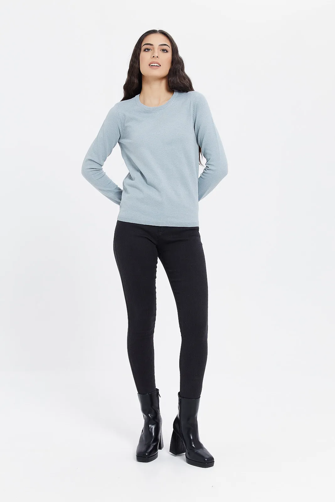 Women Blue Basic Pullover