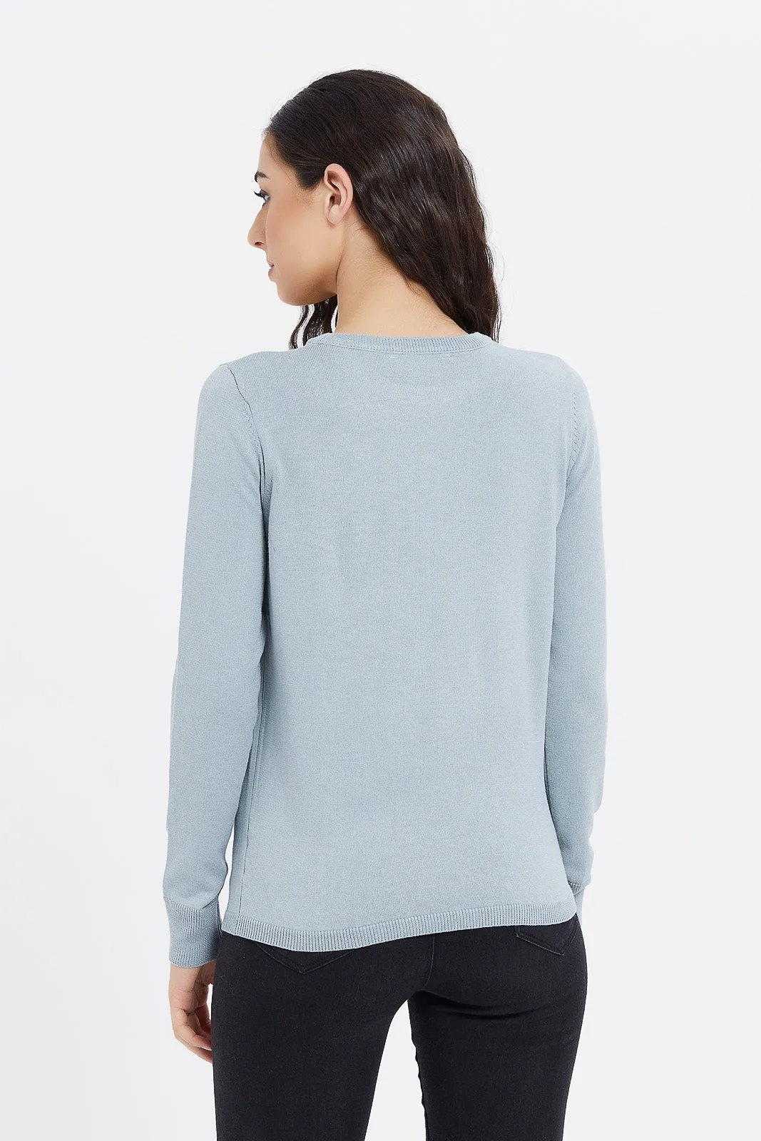 Women Blue Basic Pullover