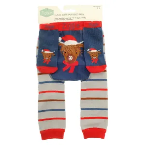 Ziggle Baby 6-12 Months Highland Cow Christmas Leggings & Socks Set