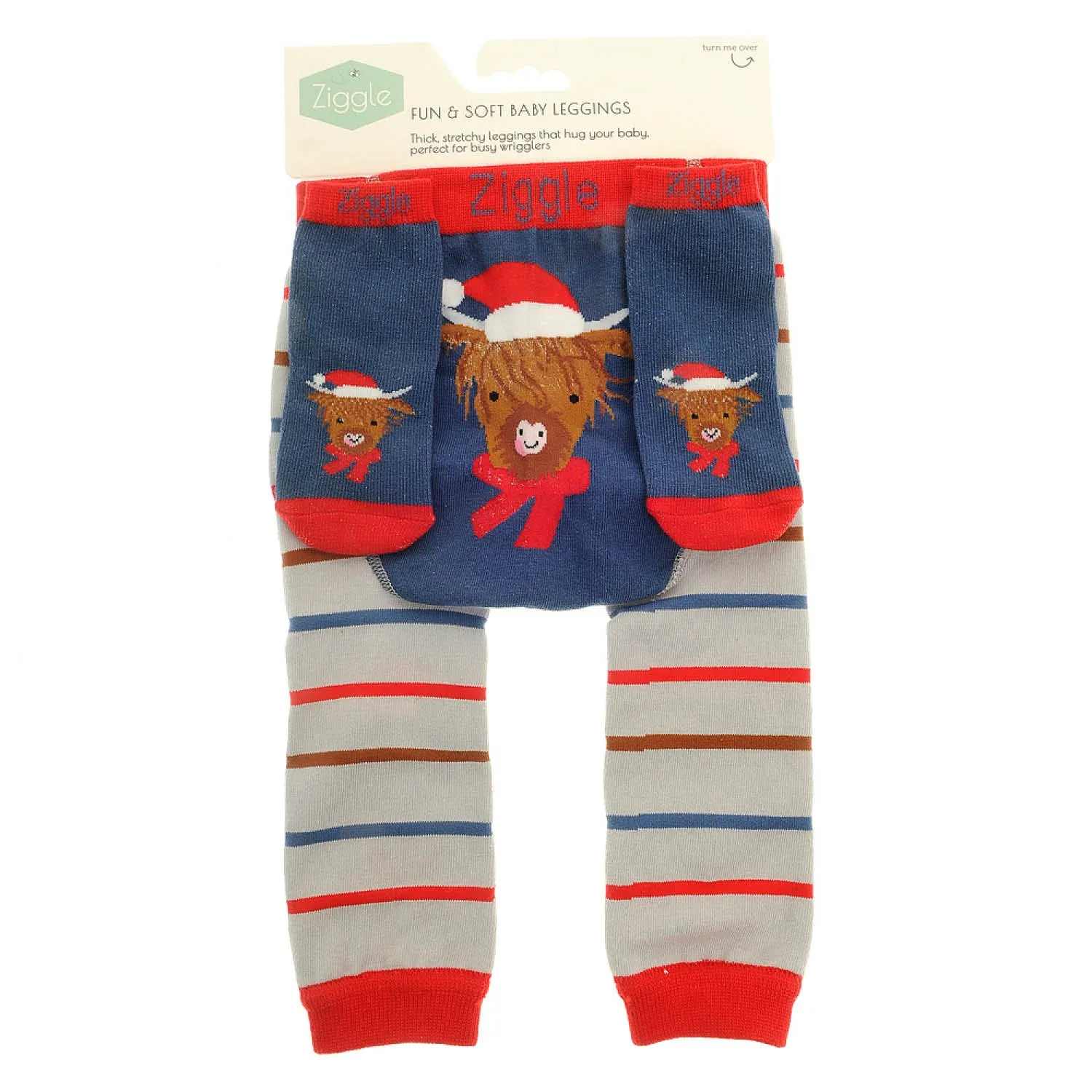 Ziggle Baby 6-12 Months Highland Cow Christmas Leggings & Socks Set