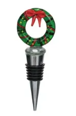 Zinc Alloy Wine Stopper w/ Hand-Painted Glass Holiday Icon